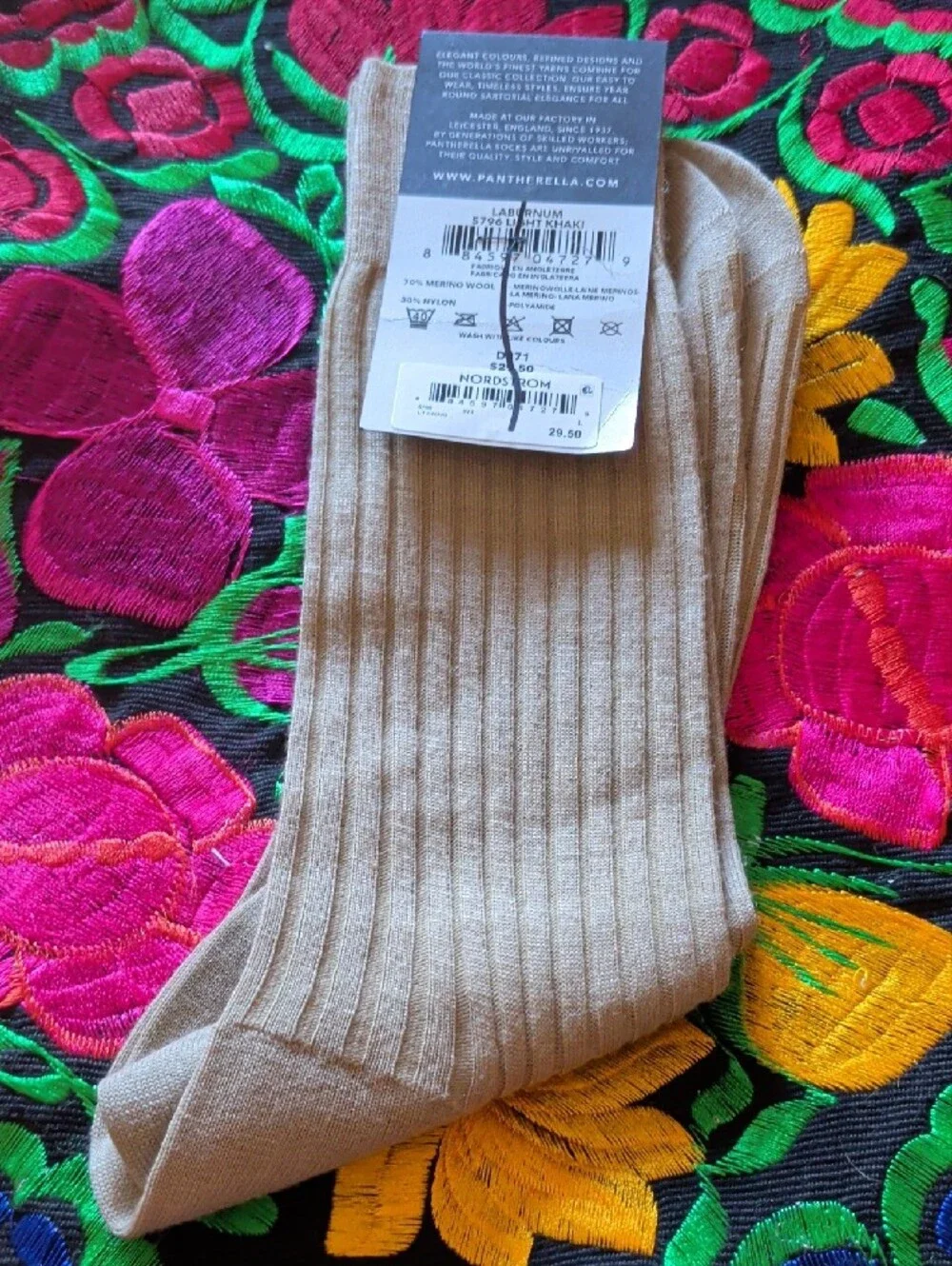 Pantherella Beige Ribbed Sock and Multicolor Patterned Dress Sock
